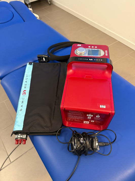 Dispositivo di criocompressione portatile (Game Ready®) usato certificato + fascia ginocchio