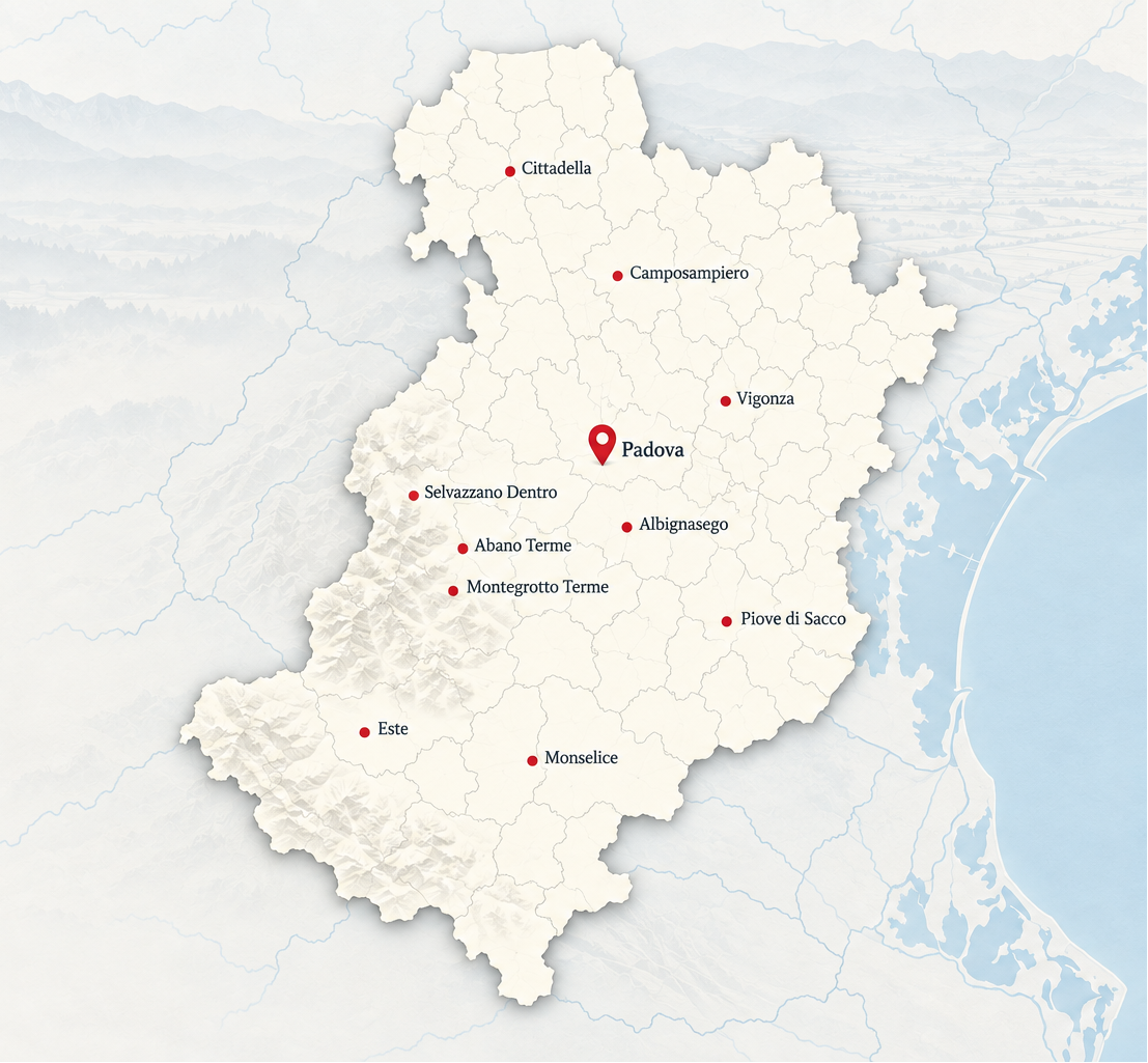 Mappa dell’area di consegna di Padova e provincia