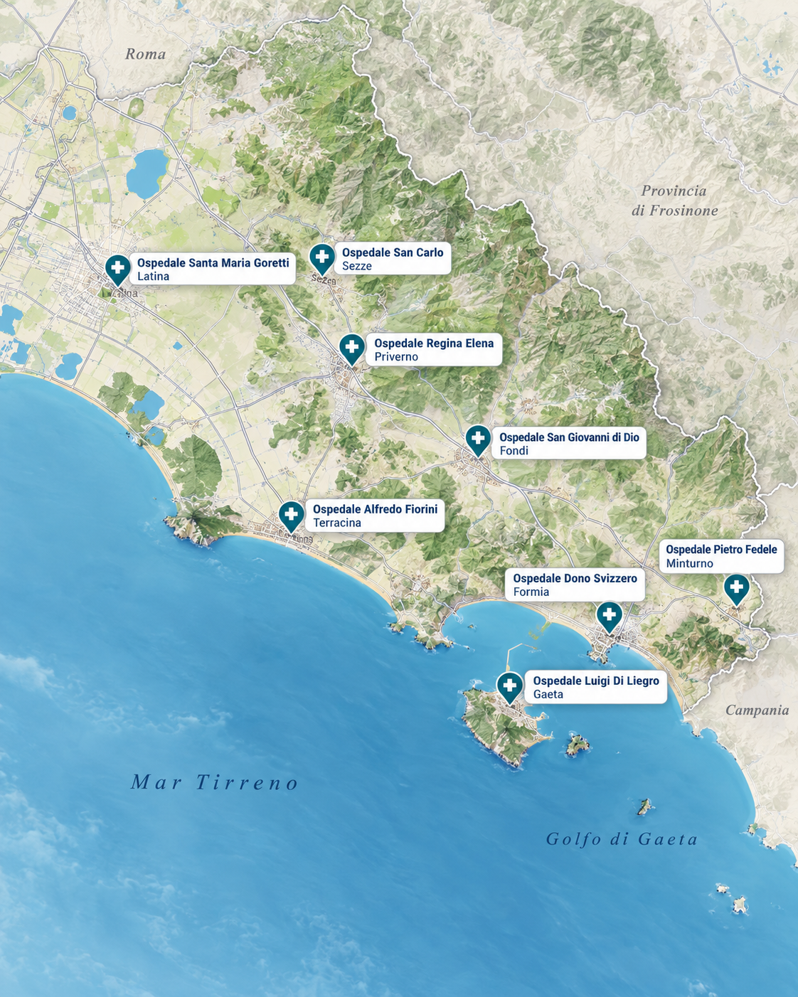 Mappa degli ospedali di Latina e provincia