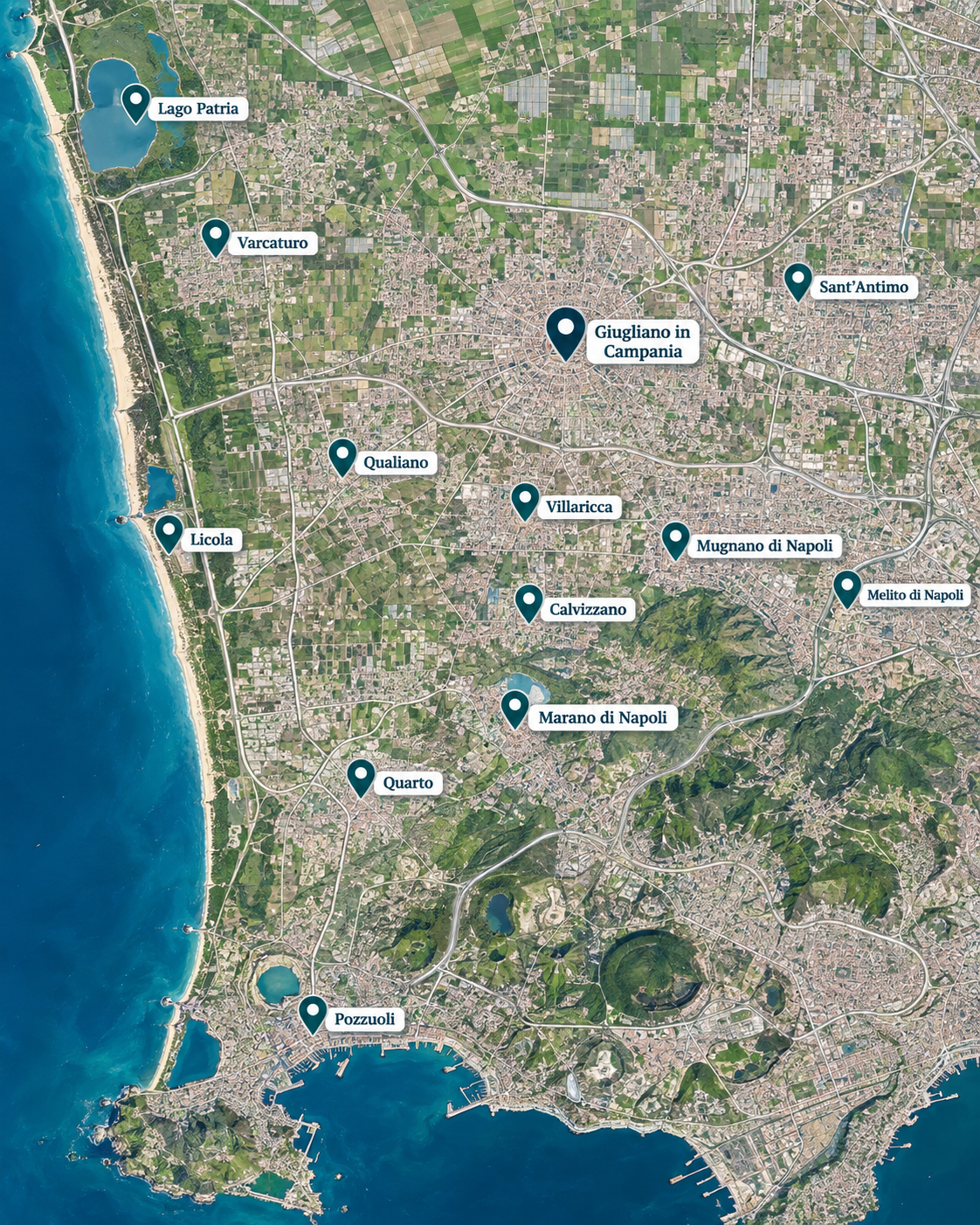 Mappa delle località servite a Giugliano in Campania e nell’area circostante