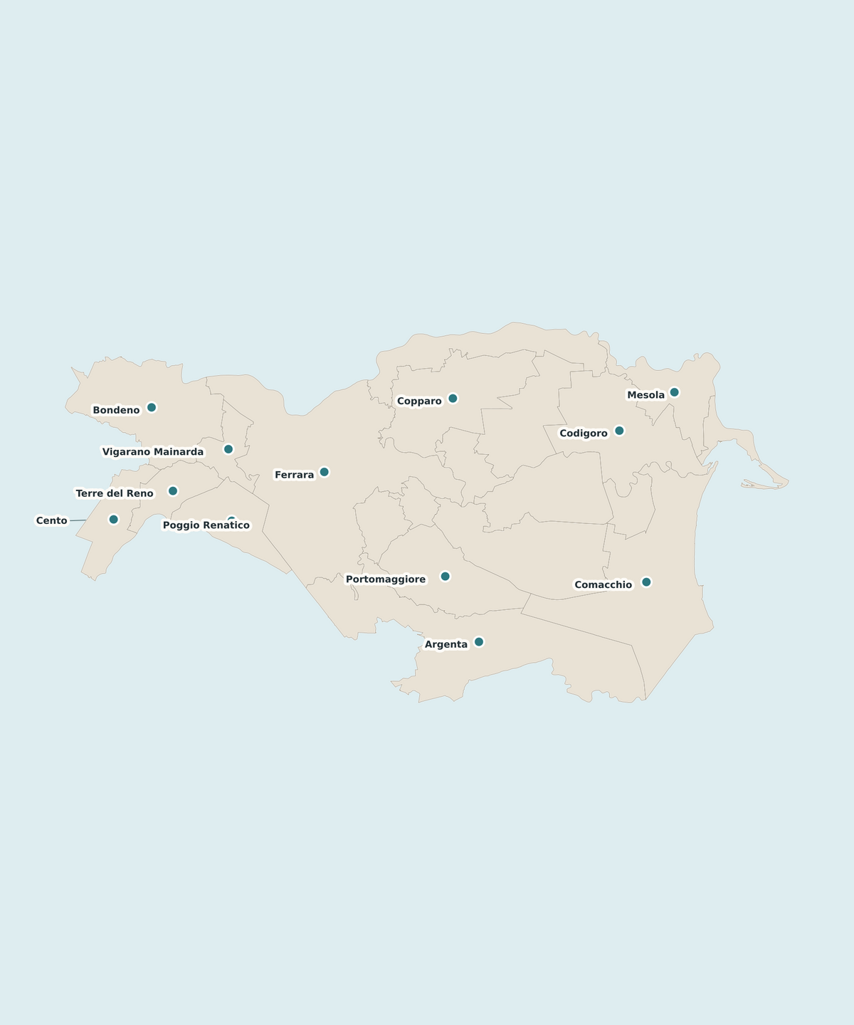Mappa delle località servite a Ferrara e provincia