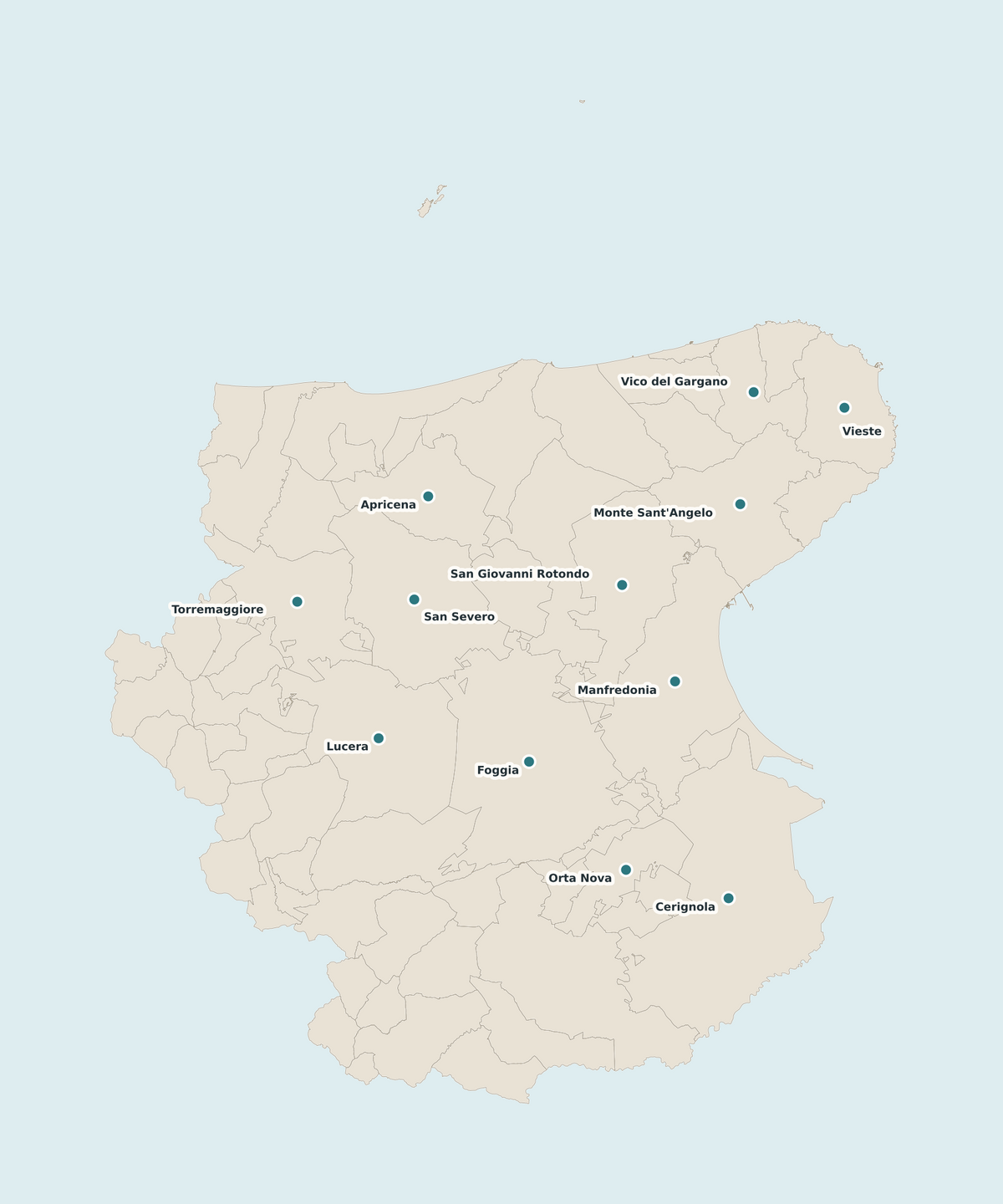 Mappa delle località servite a Foggia e provincia