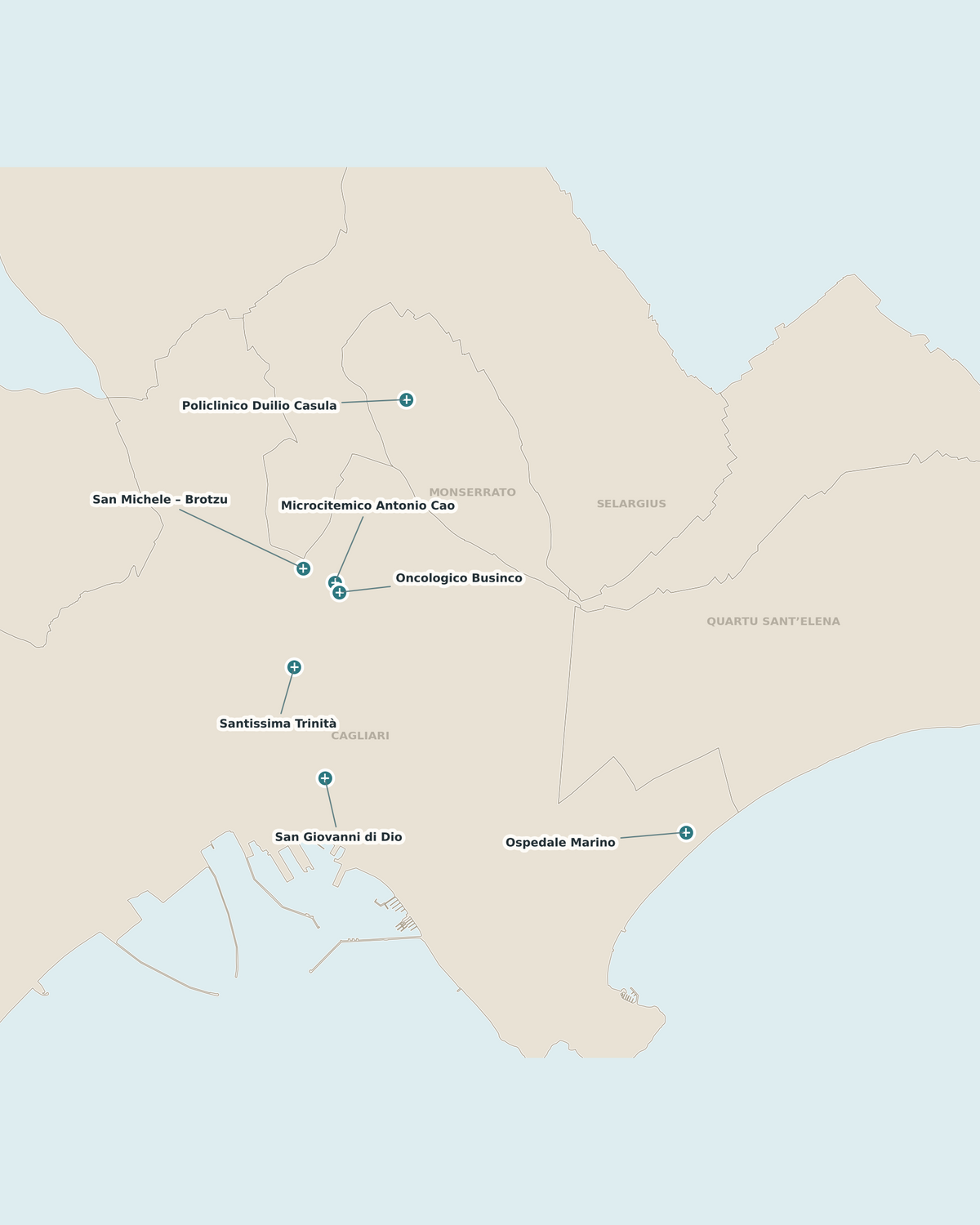 Mappa degli ospedali di Cagliari e provincia