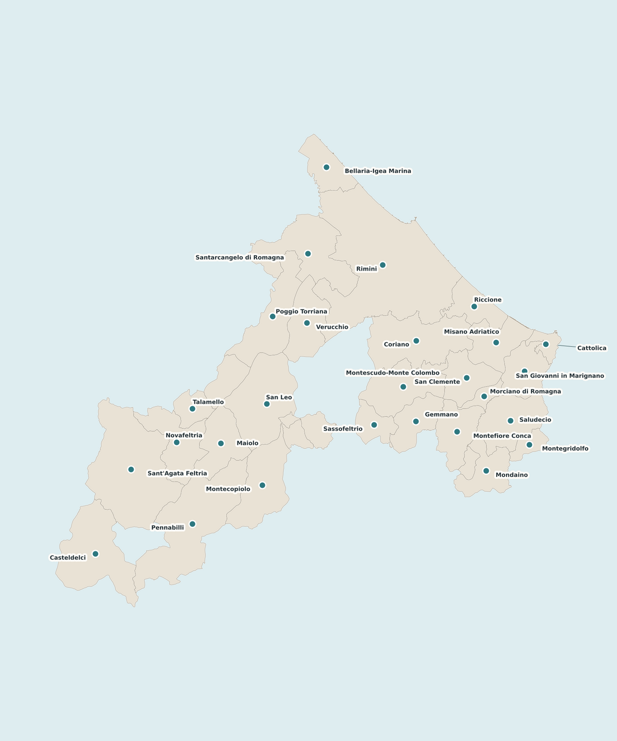 Mappa delle località servite a Rimini e provincia